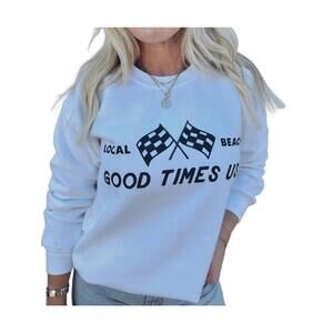 NEW LOCAL BEACH good times checkered flag sweatshirt in white